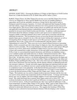 ABSTRACT HENSON, MARY NELL. Assessing the Influence of Tilapia