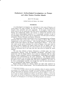 Preliminary Archaeological Investigations on Ponape and Other Eastern Caroline Islands