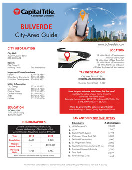 BULVERDE City-Area Guide