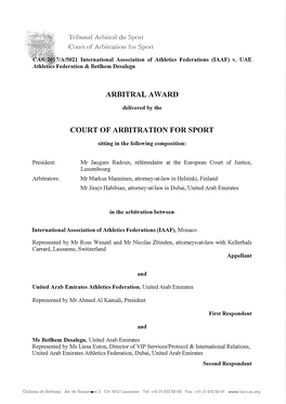Arbitral a Ward Court of Arbitration for Sport