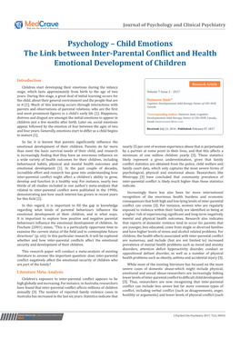 Psychology – Child Emotions the Link Between Inter-Parental Conflict and Health Emotional Development of Children