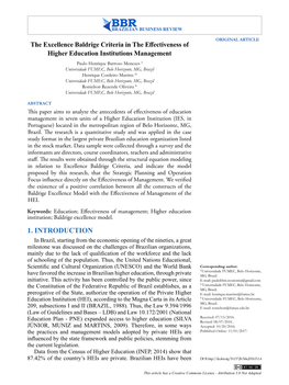 The Excellence Baldrige Criteria in the Effectiveness of Higher