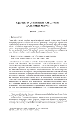 Equations in Contemporary Anti-Zionism: a Conceptual Analysis