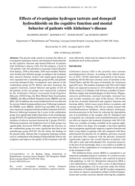 Effects of Rivastigmine Hydrogen Tartrate and Donepezil Hydrochloride on the Cognitive Function and Mental Behavior of Patients with Alzheimer's Disease