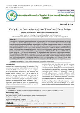 Woody Species Composition Analysis of Shawo Sacred Forest, Ethiopia