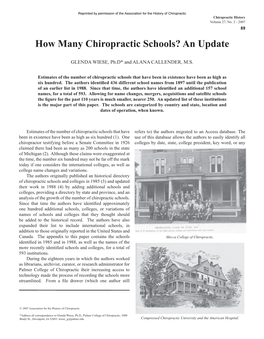 How Many Chiropractic Schools? an Update