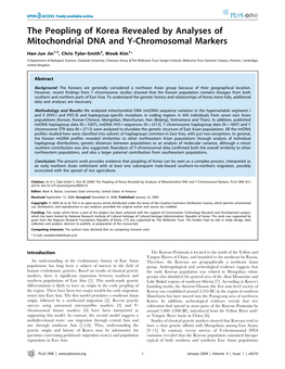 The Peopling of Korea Revealed by Analyses of Mitochondrial DNA and Y-Chromosomal Markers