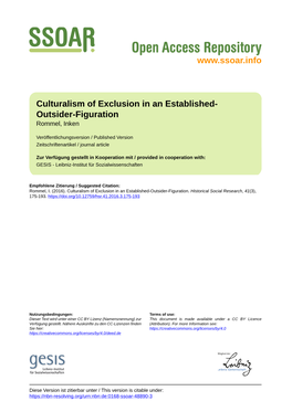 Culturalism of Exclusion in an Established- Outsider-Figuration Rommel, Inken