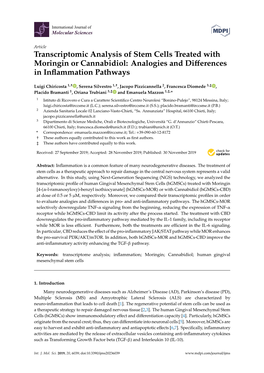 Transcriptomic Analysis of Stem Cells Treated with Moringin Or Cannabidiol: Analogies and Diﬀerences in Inﬂammation Pathways