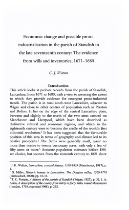 Economic Change and Possible Proto- Industrialisation in the Parish of Standish in the Late Seventeenth Century: the Evidence from Wills and Inventories, 1671—1680