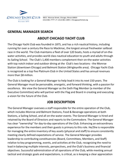 General Manager Search About Chicago Yacht Club