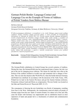 German-Polish Border: Language Contact and Language Use on the Example of Forms of Address of Polish Vendors from Słubice Bazaar