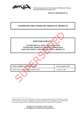 Superseded Note for Guidance: Environmental Risk Assessment For