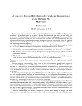 A Concepts-Focused Introduction to Functional Programming Using Standard ML Motivation