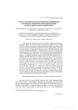 Effect of Single-Nucleotide Polymorphisms on Specific Reproduction Parameters in Hungarian Large White Sows