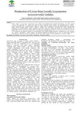 Production of Levan from Locally Leuconostoc Mesensteroides Isolates