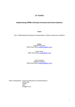 21 ICCRTS Implementing UPDM to Develop Command and Control