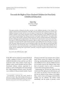 Towards the Right of New Zealand Children for Free Early Childhood Education