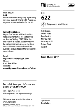 622 Separate Bus Times Leaflet for Details