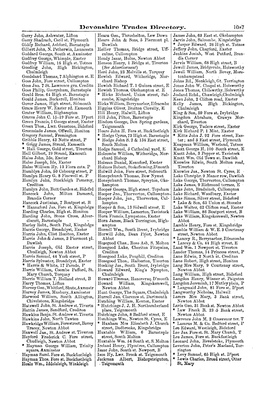 Devonshire Trades Nlreeto:Tay. 1067 Gerry John, Ashwater, Lifton Hearn Geo., Thrushelton, Lew Down James .John, 63 East St