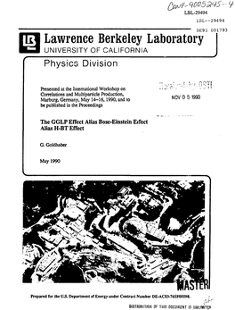 Lawrence Berkeley Laboratory \3 UNIVERSITY of CALIFORNIA Physics Division