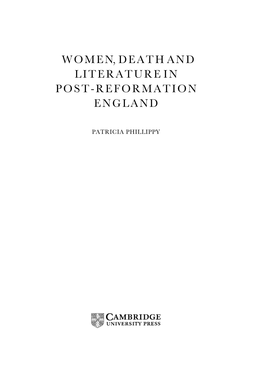 Women,Deathand Literaturein Post-Reformation England