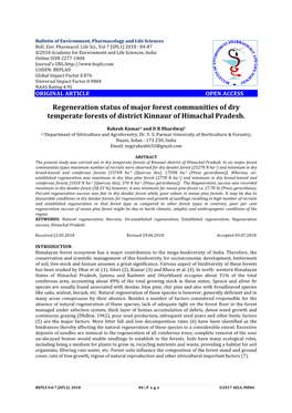 Regeneration Status of Major Forest Communities of Dry Temperate Forests of District Kinnaur of Himachal Pradesh