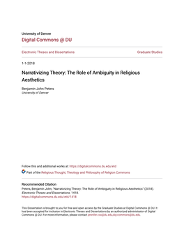 Narrativizing Theory: the Role of Ambiguity in Religious Aesthetics