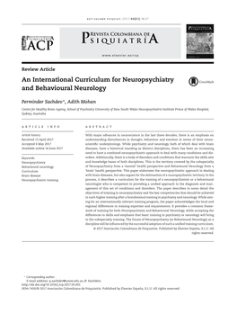 An International Curriculum for Neuropsychiatry and Behavioural Neurology