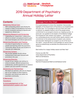 2019 Department of Psychiatry Annual Holiday Letter