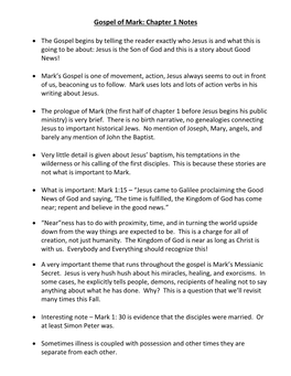 Gospel of Mark: Chapter 1 Notes