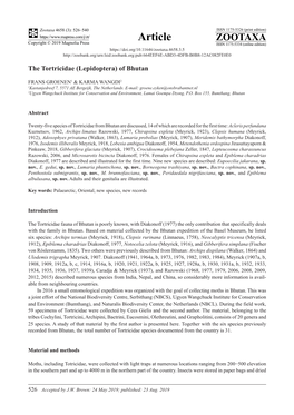 The Tortricidae (Lepidoptera) of Bhutan