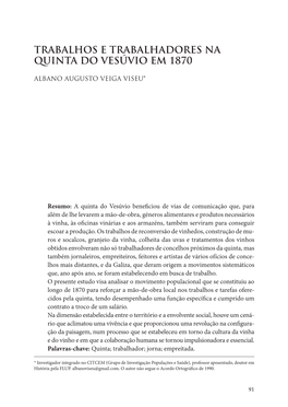 Trabalhos E Trabalhadores Na Quinta Do Vesúvio Em 1870