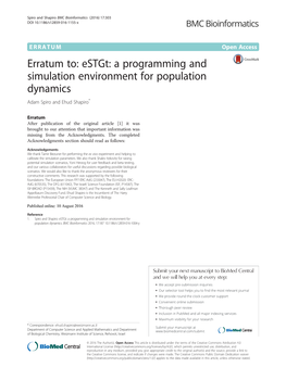 A Programming and Simulation Environment for Population Dynamics Adam Spiro and Ehud Shapiro*