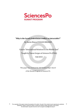 Why Is the Israeli-Palestinian Conflict So Intractable?” by Karim Manuel WAGIH IBRAHIM