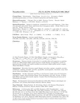 Nenadkevichite (Na,Ca, K)(Nb,Ti)Si 2O6(O,OH)² 2H2O