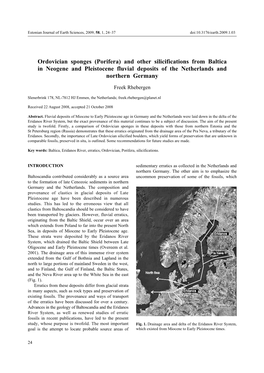 Ordovician Sponges (Porifera) and Other Silicifications from Baltica in Neogene and Pleistocene Fluvial Deposits of the Netherlands and Northern Germany