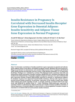 Insulin Resistance in Pregnancy Is Correlated with Decreased