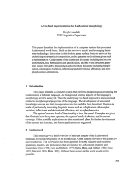 A Two-Level Implementation for Lushootseed Morphology Deryle