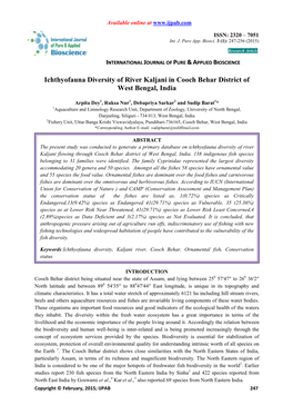 Ichthyofauna Diversity of River Kaljani in Cooch Behar District of West Bengal, India