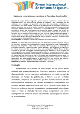 O Potencial Ecoturístico Dos Municípios De Rochedo E Corguinho/MS