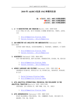 2010 年 A&Hci 收录 1542 种期刊目录