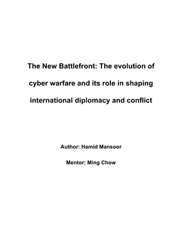 The Evolution of Cyber Warfare and Its Role in Shaping International