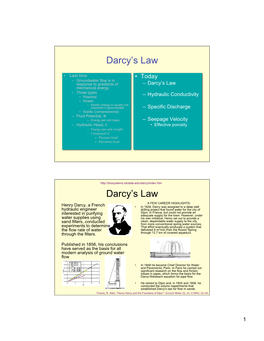 Darcy's Law Darcy's