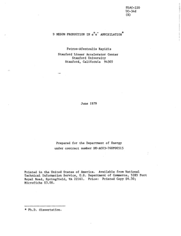 D MESON PRODUCTION in E+E ANNIHILATION* Petros-Afentoulis Rapidis Stanford Linear Accelerator Center Stanford University Stanfor