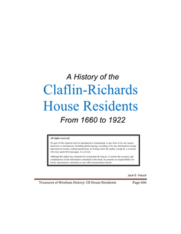 Claflin-Richards House Residents from 1660 to 1922