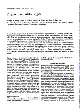 Prognosis in Unstable Angina'