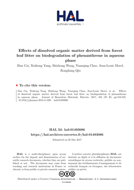 Effects of Dissolved Organic Matter Derived from Forest Leaf Litter On