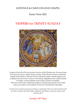 VESPERS for TRINITY SUNDAY