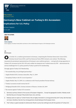 Germany's New Cabinet on Turkey's EU Accession: Implications for U.S